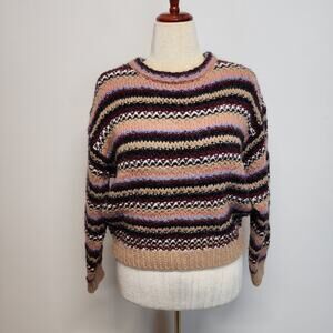 Anthropologie Elsamanda Chunky Knit Striped Sweater Size M Wool Alpaca Boho